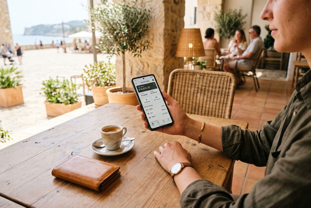 Ένας χρήστης χρησιμοποιεί την εφαρμογή Viva Wallet στο κινητό του σε ένα σύγχρονο περιβάλλον.